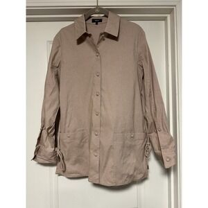 Theory, Women's Linen‎ Blend Split Side, Tie Waist Blouse, Light Pink, Size P